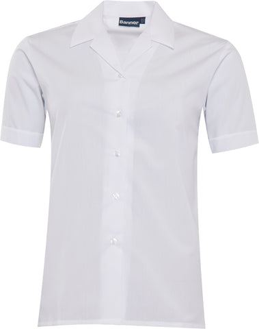 Revere Collar Short Sleeve White Blouse - Twin Pack